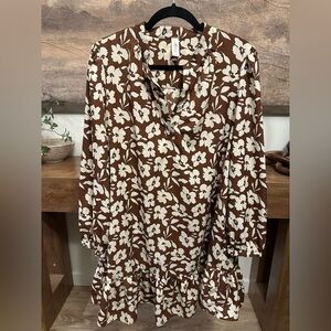 Mahina Brown and White Floral Dress